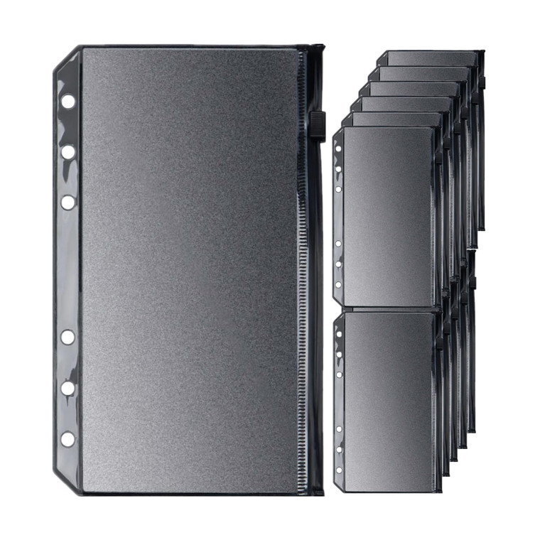 Mogoostry A6 Zipper Pockets 12pcs Clear PVC Black Background Zippered Pouches Budget Binder Filled Storage Bag