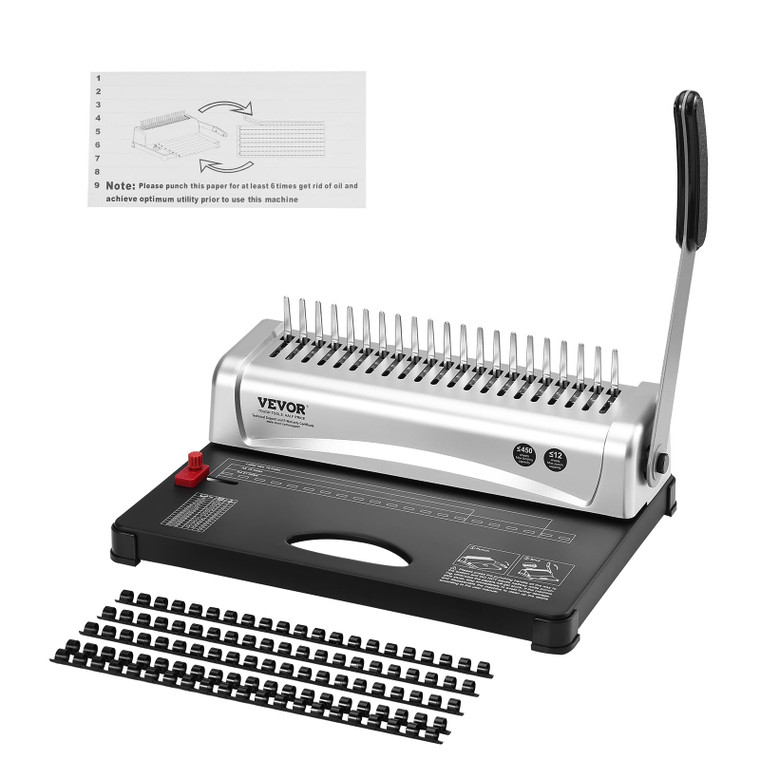 VEVOR Binding Machine, Comb Binding Machine 21-Holes Binding 450 Sheets, Book Binder Machine with 100 PCS 3/8'' Comb Binding Spines, for Letter Size,