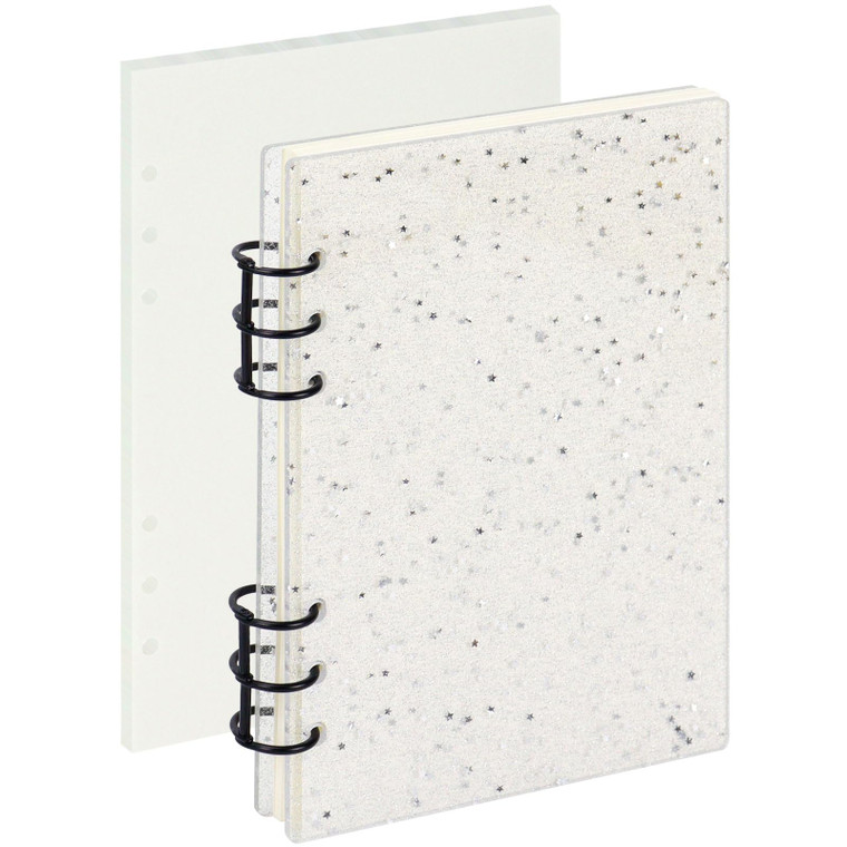 Koqye A5 Acrylic Glitter Binder, 6-Ring Clear Cover with Metal Round Rings, Includes 1 Pack Blank Refills for Personal Planner (Glitter, A5)