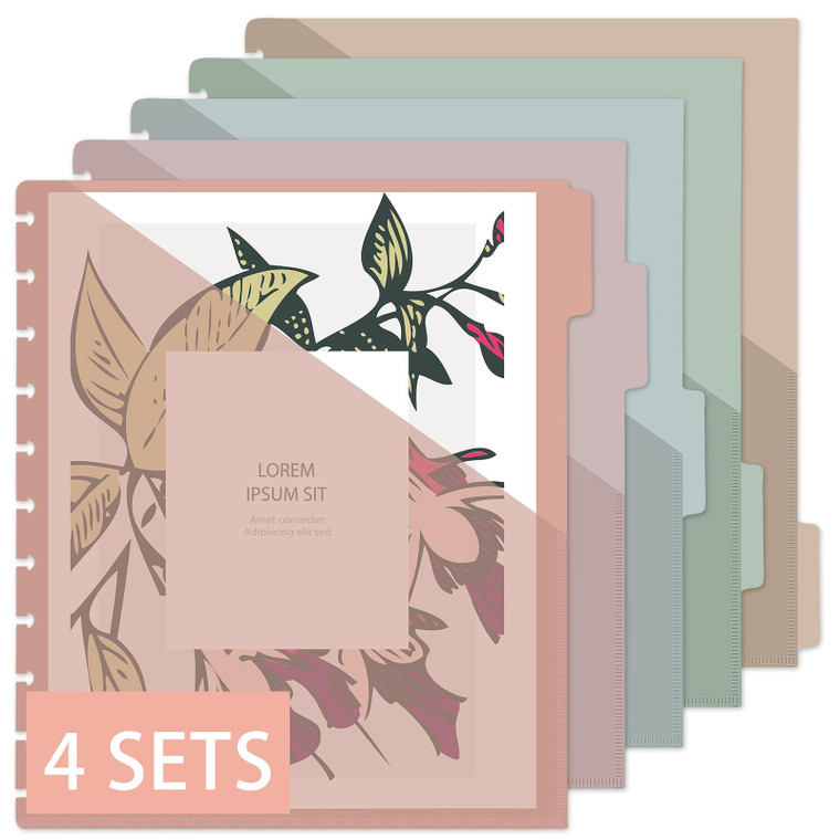 gisgfim 4set 5 Tab Discbound Pocket Dividers 8.5 x 11 with Pockets, Tabs & Colorful Plastic Dividers for Business Office(Boho)