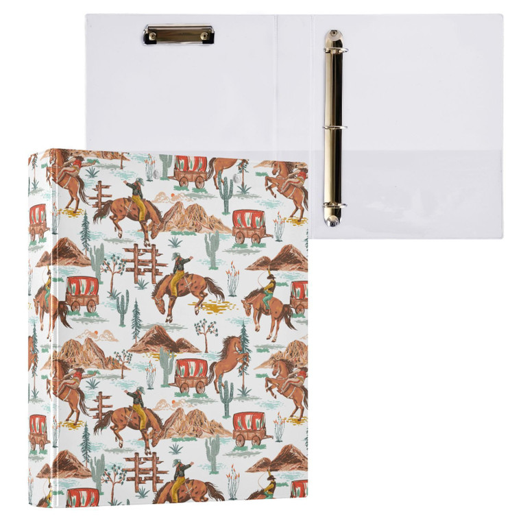 ARGTILDN Cactus Western Cowboy Retro 3 Ring Binder Folder 1.5 Inch Large Decorative Clipboard Binders with Pockets Waterproof Holds 200 Sheets File f