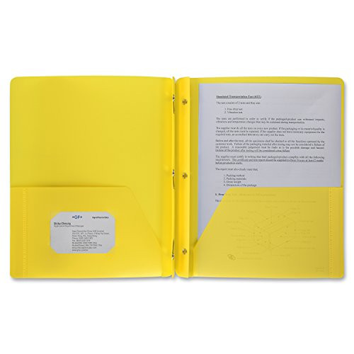 Business Source 3-Hole Punched Poly Portfolios, Yellow (20884)