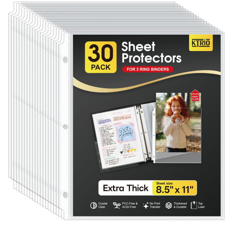KTRIO Heavy Duty Sheet Protectors 8.5 x 11 inch, 3 Mil Thick Clear Page Protector for 3 Ring Binder, Plastic Sleeves for Binders, Top Loading Paper D