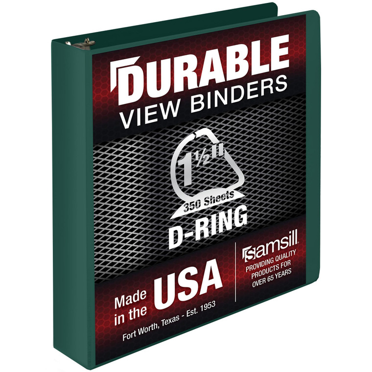 Samsill Durable 1.5 Inch Binder, Made in The USA, D Ring Binder, Customizable Clear View Cover, Green, Holds 350 Pages