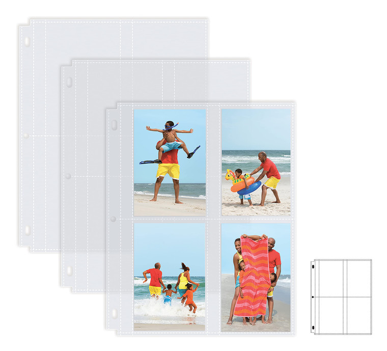 Better Office Products Photo Album Refill Sheets, 3.5 x 5 Inch, Heavyweight, Diamond Clear 3 Ring Photo Binder Page Refills, 200 Total Photos, Each 4