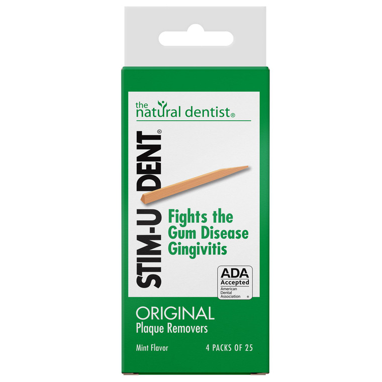 The Natural Dentist Stim-U-Dent Mint Dental Picks, Wooden Toothpicks for Food & Plaque Removal, Refreshing Mint Flavor, Travel-Friendly, 4 Packs of 2