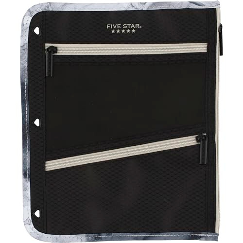Five Star Pencil Pouch, Pen Case, 3-Pocket Zipper Pouch, Fits 3-Ring Binder, Storage Organizer for Classroom Supplies Earbuds Chargers Cables Makeup,