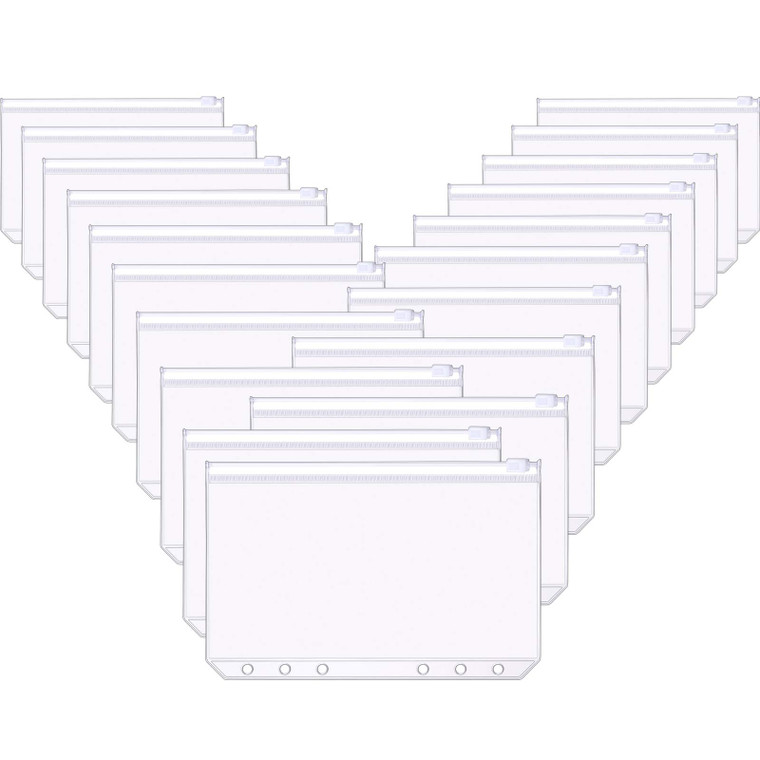 60 Packs A6 Size 6 Holes Binder Pockets Plastic Binder Zipper Folders Waterproof 6 Holes Zipper Loose Leaf Bags for Documents Notebooks Cards