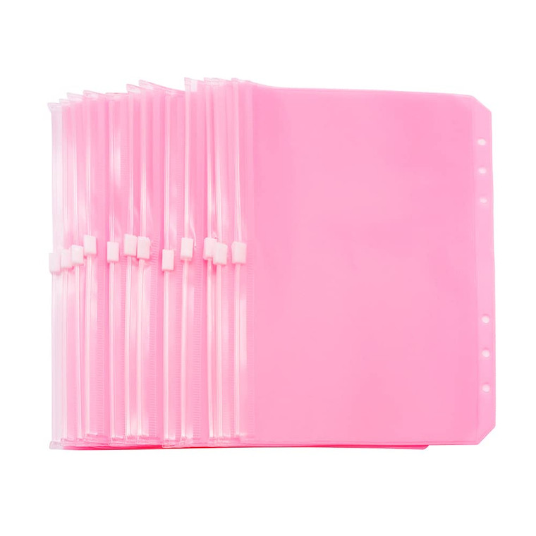 Pink A5 Binder Pockets 12pcs Zipper Cash Envelopes Pouch Loose Leaf Bags 6 Holes PVC Zip Organizer Folder for Planner Journal Budget Filing
