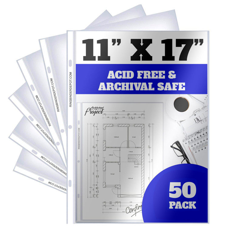 Performore 11 x 17 Sheet Protectors with 90 Microns Thick, Portrait View, Top Loading, Protect, Store and Display 11X17 Paper, Photographs, Prints, a