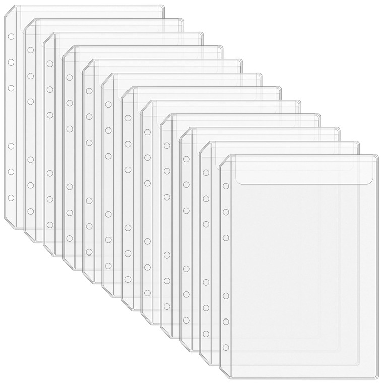 Antner 12PCS A5 Binder Pockets No Zipper 6-Hole Budget Cash Envelopes for Small Refillable Notebook, Zipless A5 Planner Inserts Binder Pouches Loose