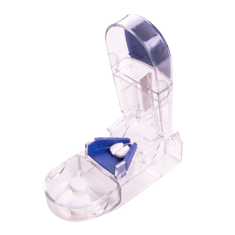 Apex Ultra Pill Cutter, Professional Medical Pill Splitter with Retracting Blade Guard, for Precise Cutting Small or Large Tablets, Vitamins, Blue/Gr