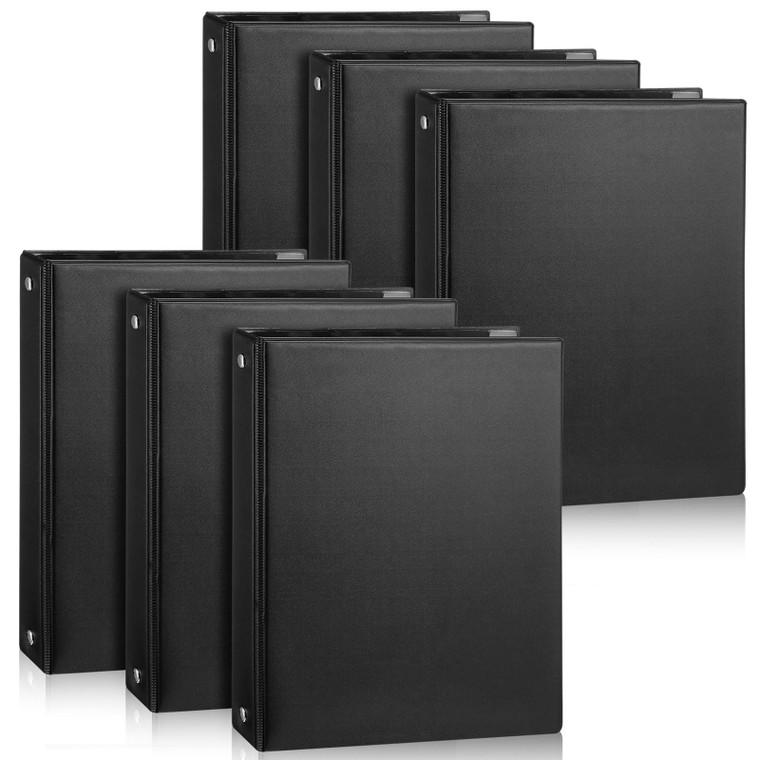 Resurhang 6 Pcs 1 Inch 3 Ring Binders 9.25 x 7.24 Inch Mini Small Black 3 Round Ring Binder with 2 Clear Pockets Fits 5 1/2 x 8 1/2 Binder Paper Page