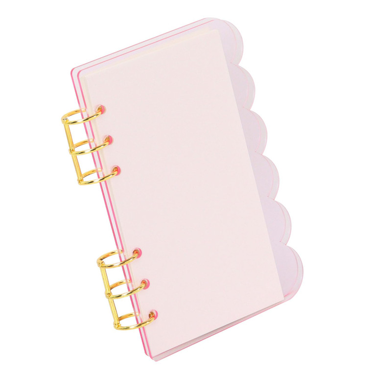 Koqye A6 Clear Acrylic 6-Ring Petals Binder Notebook Cover with Gold Round Rings, Includes 1 Pack Blank Refills for Personal Planner (Pink)