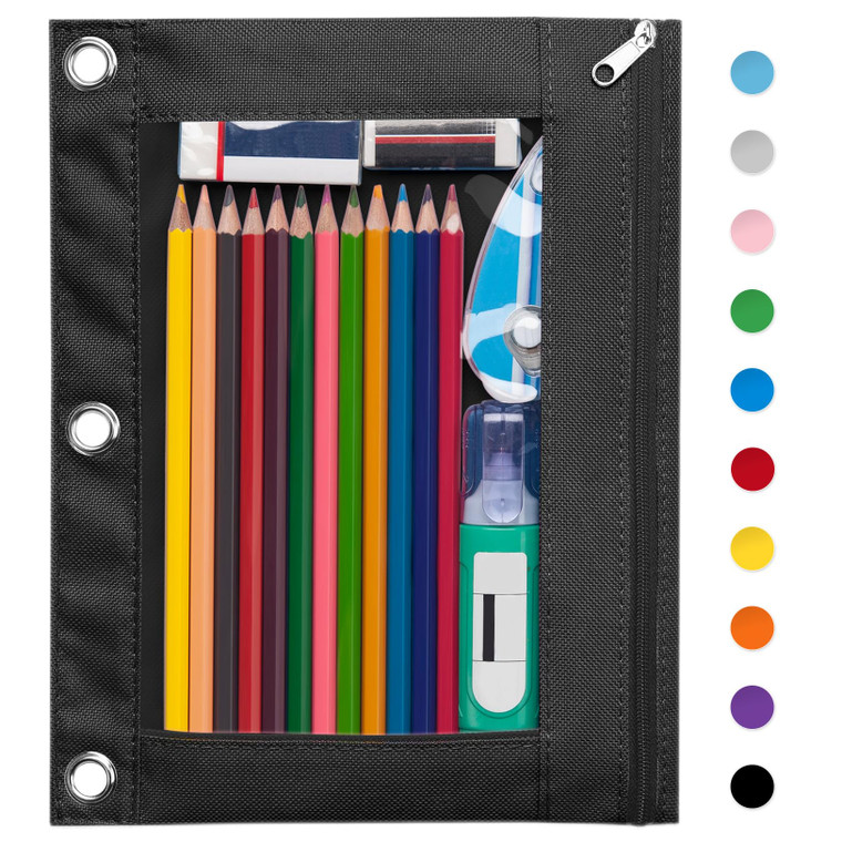Forvencer Pencil Pouch for 3 Ring Binder, Large Pencil Case Pouch with 3 Reinforced Grommets, Pen Bag, Clear Window Pencil Case, Binder Accessories,