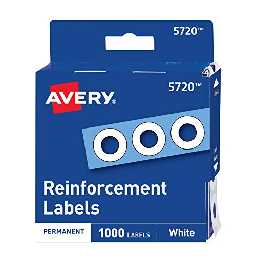 Avery Self-Adhesive Polyvinyl Standard Diameter Hole Reinforcements, White, 1,000 per Pack (5720)