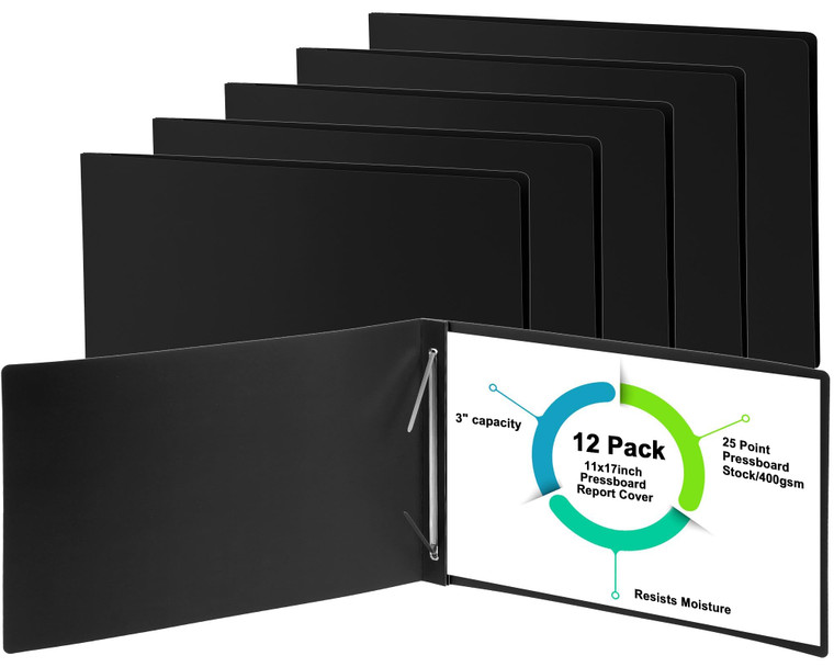 gisgfim 12 Pcs 11'' x 17'' Pressboard Report Cover 3" Capacity Metal Prong Paper Fastener with Compressor Presentation Binder Folder to Neatly Bind R