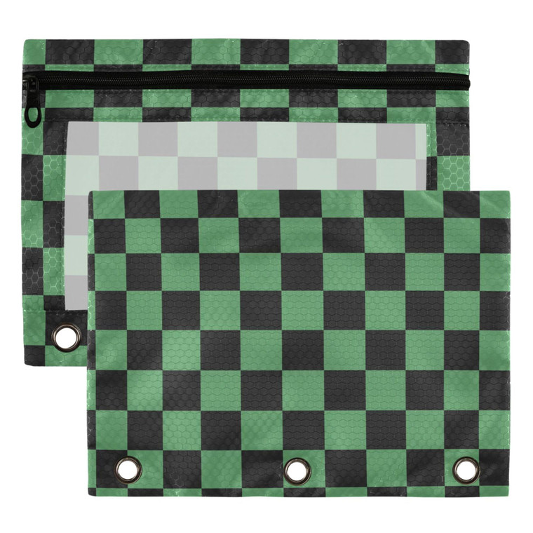 Darksage Chessboard Binder Pouches 3 Ring for Boys Girls School Office College Supplies Black Buffalo Plaid Seagreen Pencil Pouches Case Bag with Cle