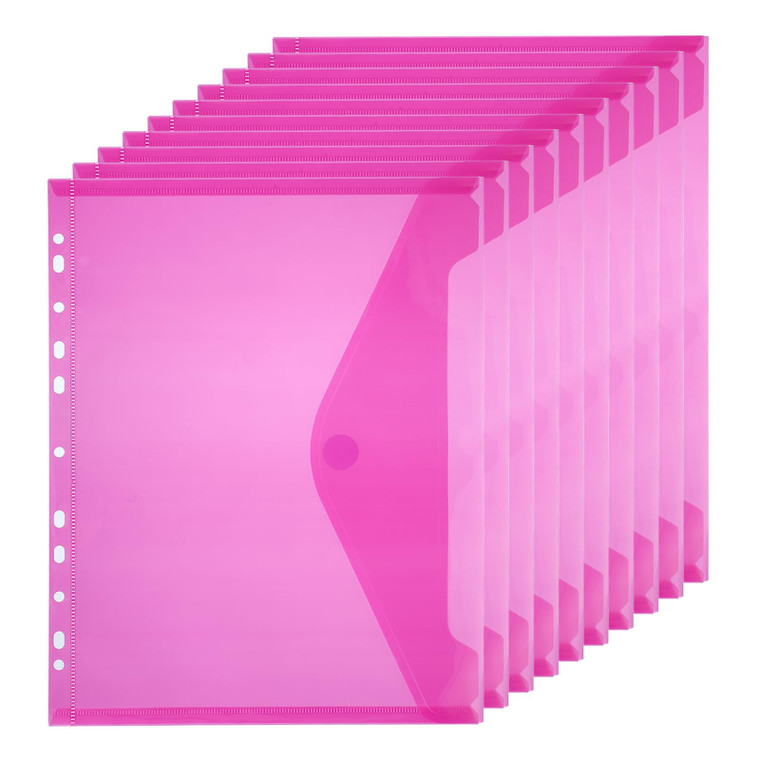 PATIKIL A4 Plastic Binder Pockets for 11 Ring Binder, 10pcs Letter Size Pouch File Bag Document Binder Folders Organizer with Hook and Loop Closure,