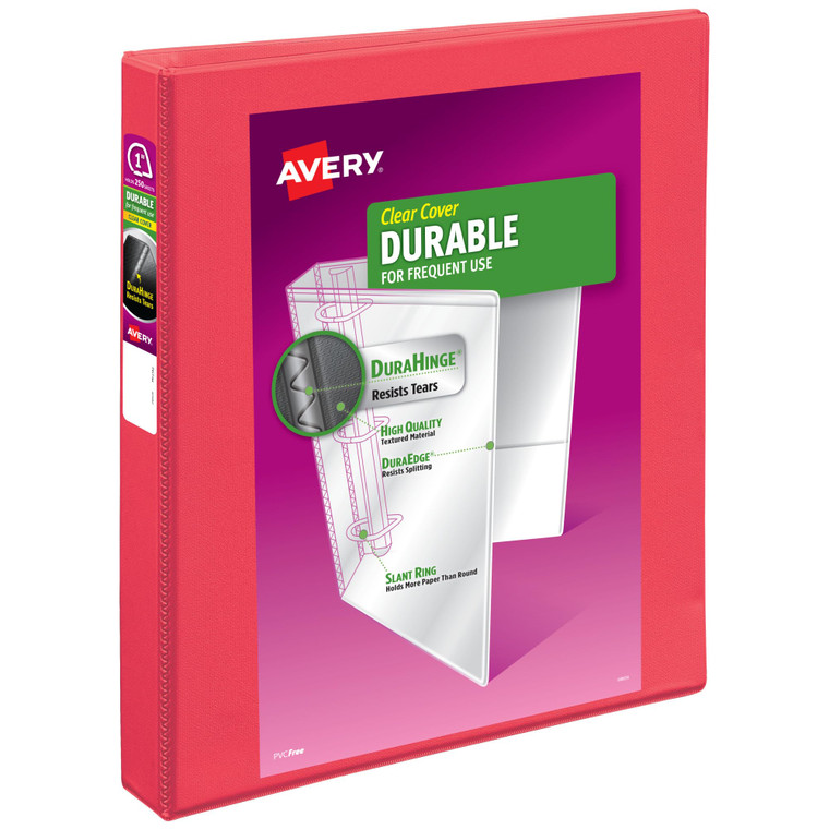 Avery Durable View 3 Ring Binder, 1 Inch Slant Rings, 250-Sheet Capacity, DuraHinge, 1.4 Inch Wide Spine, Customizable Clear Covers and Spine, 1 Brig
