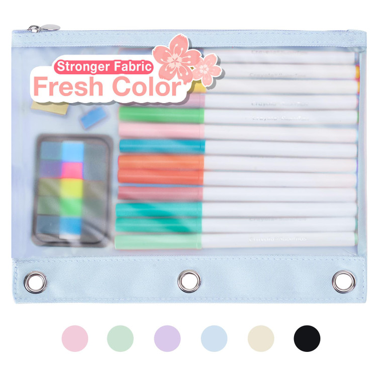 Forvencer Pencil Pouch for 3 Ring Binder, Large Capacity Binder Pencil Pouch with Smooth Zipper & 3 Reinforced Grommets, Pencil Case for Binder Clear