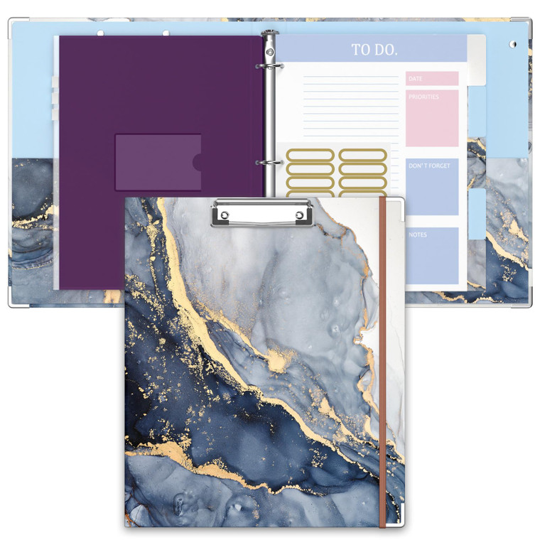 ZAXMEY 3 Ring Binder, 1 Inches Round Ring Binder with Clipboard, Dividers Tabs, PVC Zipper Bag Sleeves & to Do List Planners for Women, Men, School,