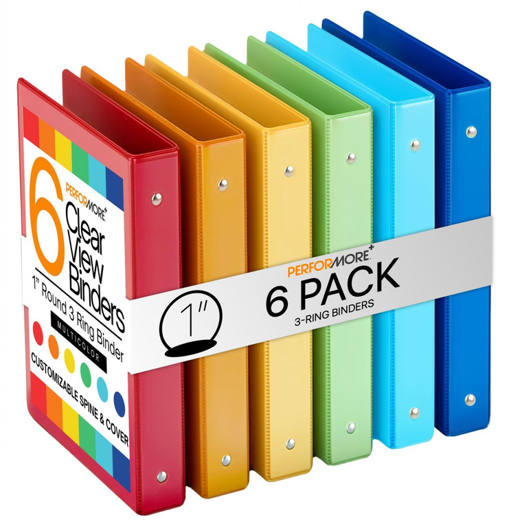 Performore 6-Pack Multi-Color 3-Ring Binders, 1-Inch Round Rings, 8.5x11 Inches, Versatile Binders for Office, Home, & School Use, Assorted Colors (D