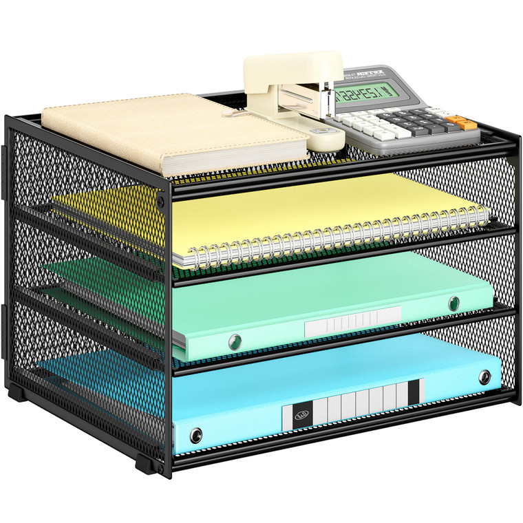 Lavatino 3-Tier Letter Tray Desk Paper Organizer  Black Mesh Metal File Tray Organizer for Desk, Office Supplies & Home Organization | Fits A4/Lette