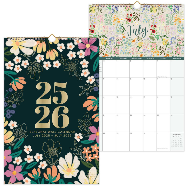 bloom daily planners 2025-2026 Academic Year Monthly Hanging Wall Calendar (July 2025 through July 2026) - Large 11 x 17 - Seasonal