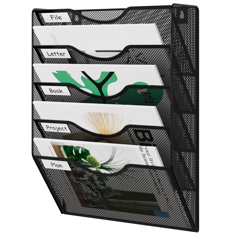 EasyPAG 5 Pocket Mesh Wall File Organizer, Hanging Paper Folder Holder with Classify Label, Vertical Wall Mount Mail Organizer for Office Home Classr