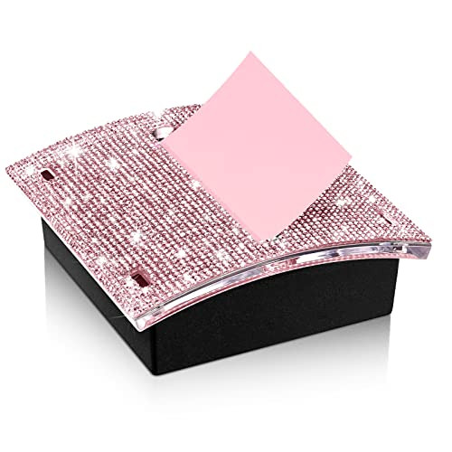 Eersida Rhinestone Self Stick Note Pad Holders 4 x 4 Inches Pink Cute Note Holder Sticky Dispenser Bling Memo Stick Dispenser for Office Employee Cow