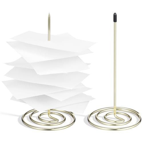 NUOBESTY 2Pcs Restaurant Ticket Stabber with Spiral Base, Receipt Spike Holder Stainless Steel Check Spindle Tickets Invoices Holder for Restaurant O