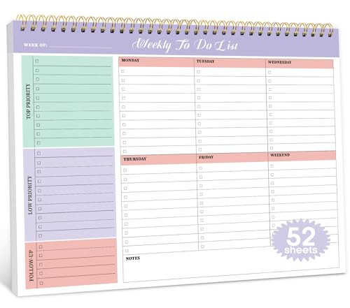 Taja Weekly To Do List Notepad with 52 Undated Sheets?8.5"×11"?- Weekly Desk Planner for Women & Man, Work and Home -1 Pack Violet Dream