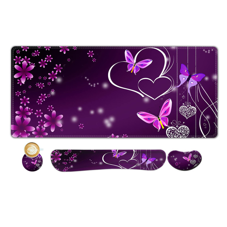 ARTSO Large Gaming Mouse Pad, Keyboard Wrist Rest Pad & Wrist Support Mousepad Set, Stitched Edge, Extended, Non-Slip Base, Memory Foam Desk Mat for