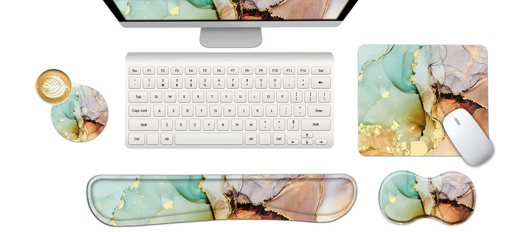 ARTSO Keyboard Wrist Rest and Mouse Pad with Wrist Support Set Ergonomic Coaster, Memory Foam Mousepad Non-Slip Rubber Base Durable Comfortable for E