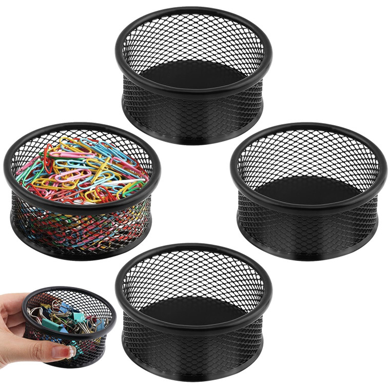 Kryslanix 4PCS Paper Clip Holder,Mesh Paper clip Organizer, Wire Mesh Paperclip Dish Holders,Desktop Round Paper Clips Dispenser for Desk Office Orga