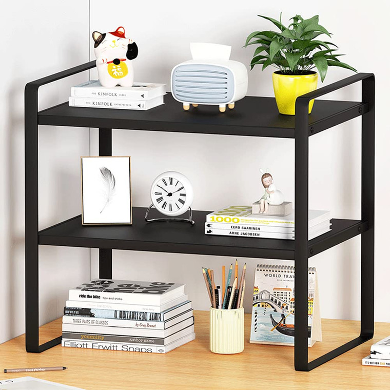 SIDIANBAN Desktop Organizer Shelf Office Storage Rack Computer Desk Bookshelf Adjustable Display Shelf for Office Supplies (Black)