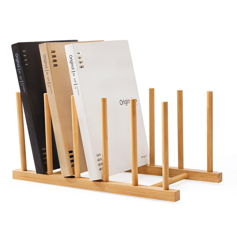 HBlife Desk File Organizer 5 Section Upright File Sorter, 1 Pack Bamboo File Holder for Home, Office & School