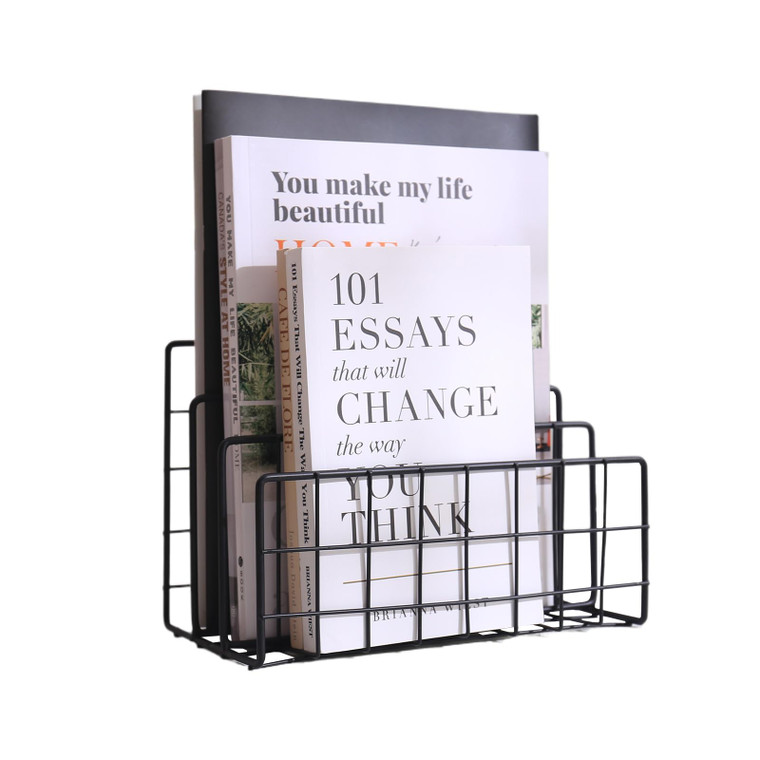 File Folder Organizer for Desktop,3 Section Metal Vertical magazine Stand Holder,Paper tray/Mail countertop/Record/Letter/Book Rack Sorter Holders,De