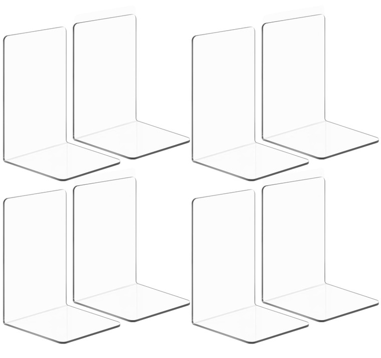 pindda Book Ends, 8 PCS Clear Bookends for Shelves, L Shaped Dividers Book Stopper, Book Ends for Heavy Books, Transparent Bookend Organizer for CD,