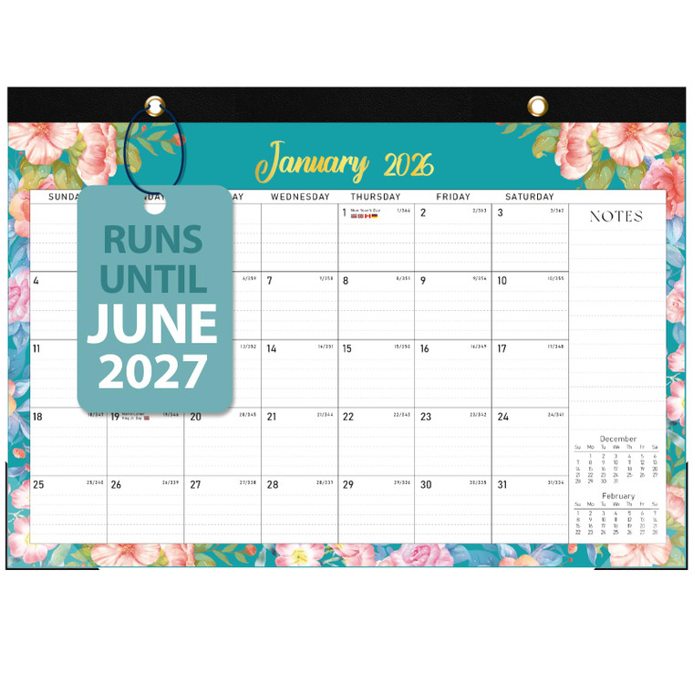 2026 Desk Calendar, Large Desktop/Wall Monthly Calendar (Jan. 2026 - Jun. 2027) 17'' x 12'' School Year Desk Planner for Teacher Family School Office