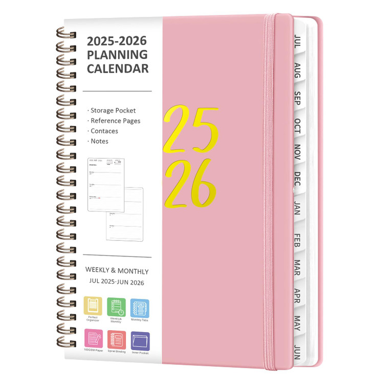 Planner 2025-2026, Monthly and Weekly Calendar Academic Planner (July 2025 - June 2026), Hardcover Planning Agenda Book for Office School Supplies, A