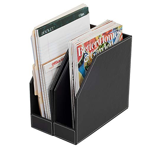 MobileVision Executive Leather Vertical File Folder Holder & Office Product Organizer, Store Files, Magazines, Notepads, Books and more, 2 Pack Combo