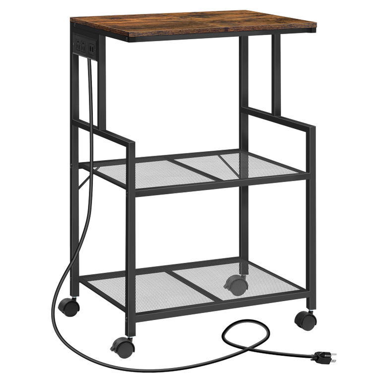 MAHANCRIS Mobile Printer Stand, 3-Tier Industrial Printer Cart with Power Outlets and 2 USB Ports, Rolling Printer Table on Wheels for Home Offices K