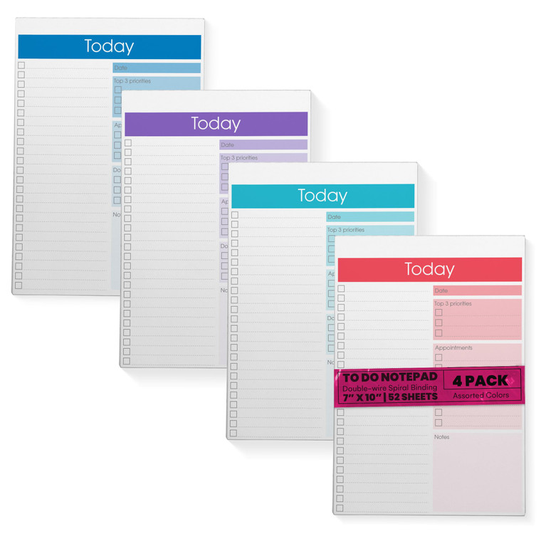 Better Office Products To Do List Notepad, 7" x 10" Today Note Pad, 52 Sheets, Daily Agenda Productivity Checklist Organizer (4 Pack)