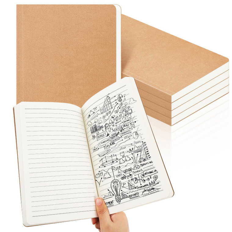 Zhanmai 5 Pack A5 Journal Refill 5.5 x 8.2'' Refillable Notebook Inserts A5 Paper Refill Kraft Travelers Journal Notebooks for Office School Writing