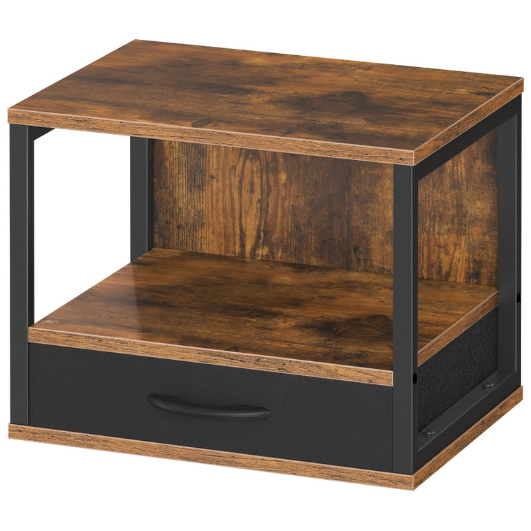 HOOBRO 2-Tier Desktop Printer Stand with Drawer, Under-Desk Printer Table with Storage Shelf, for Home Office, Kitchen, Fax Machine, Scanner, Rustic