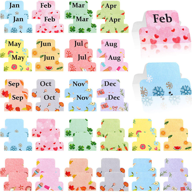 48 Pieces Adhesive Monthly Tabs Planner Stickers, 24 Month Tabs and 24 Blank Tabs Colorful Decorative Monthly Index Tab for Office School Study Plann