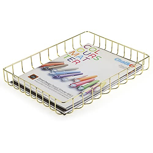 BTSKY Multipurpose A4 File Tray Wire Desk Tray Organizer Elegant Letter Size Desk Documents Trays Magazine Files Storage Basket Organizer Bin for Off
