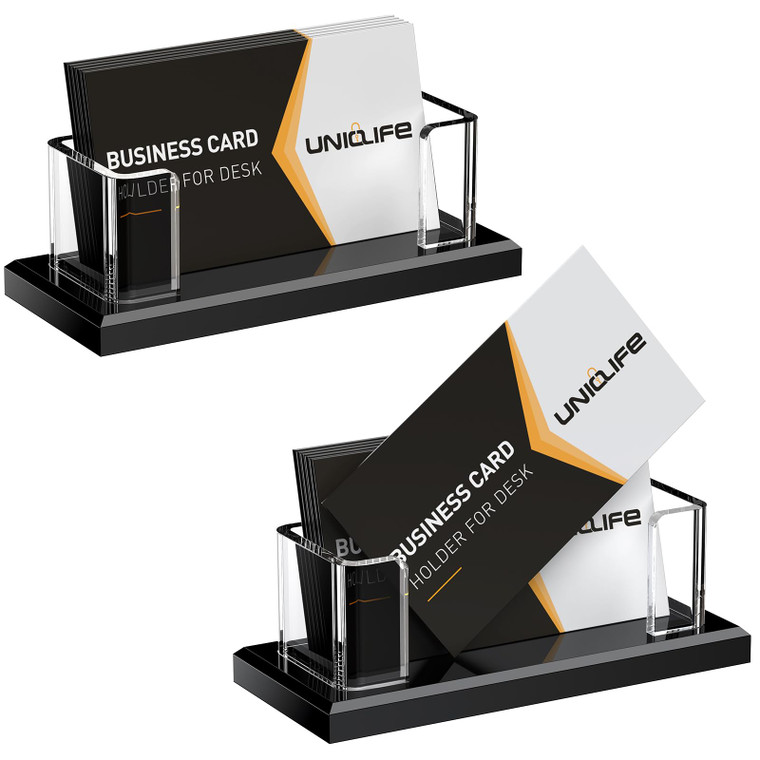 Uniclife 2 Pack Acrylic Business Card Holder for Desk 1 Slot Clear Horizontal Business Card Stand for Men & Women Desktop Name Card Display Stand Car
